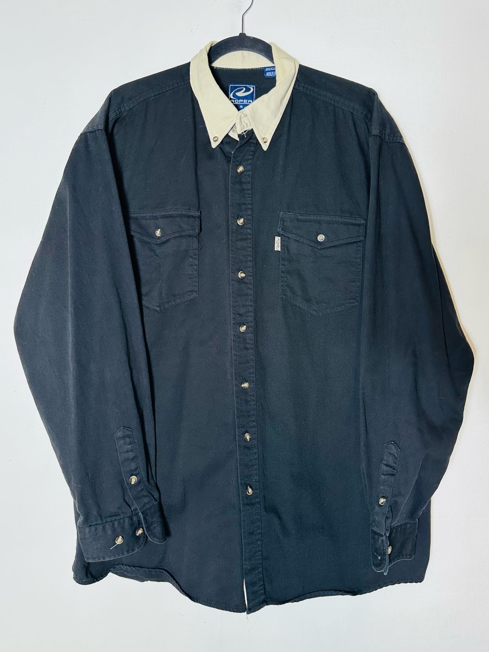 Vintage Roper Black Cotton Two Pocket Contrast Collar Western Shirt XL